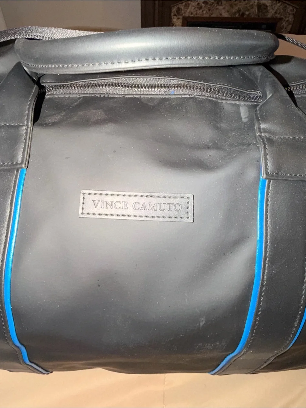 Vince Camuto Black Duffel Bag with Blue Trim